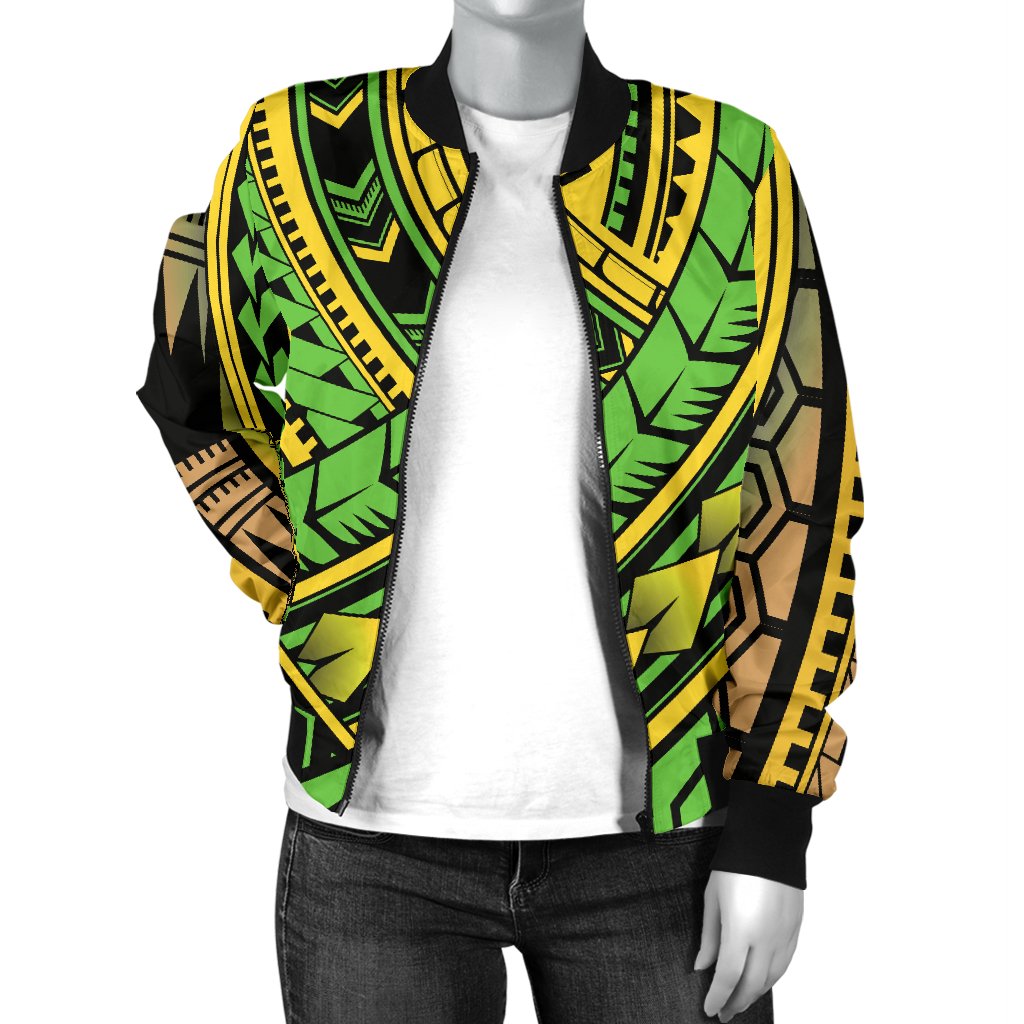 Polynesian Tribal Color Women Casual Bomber Jacket