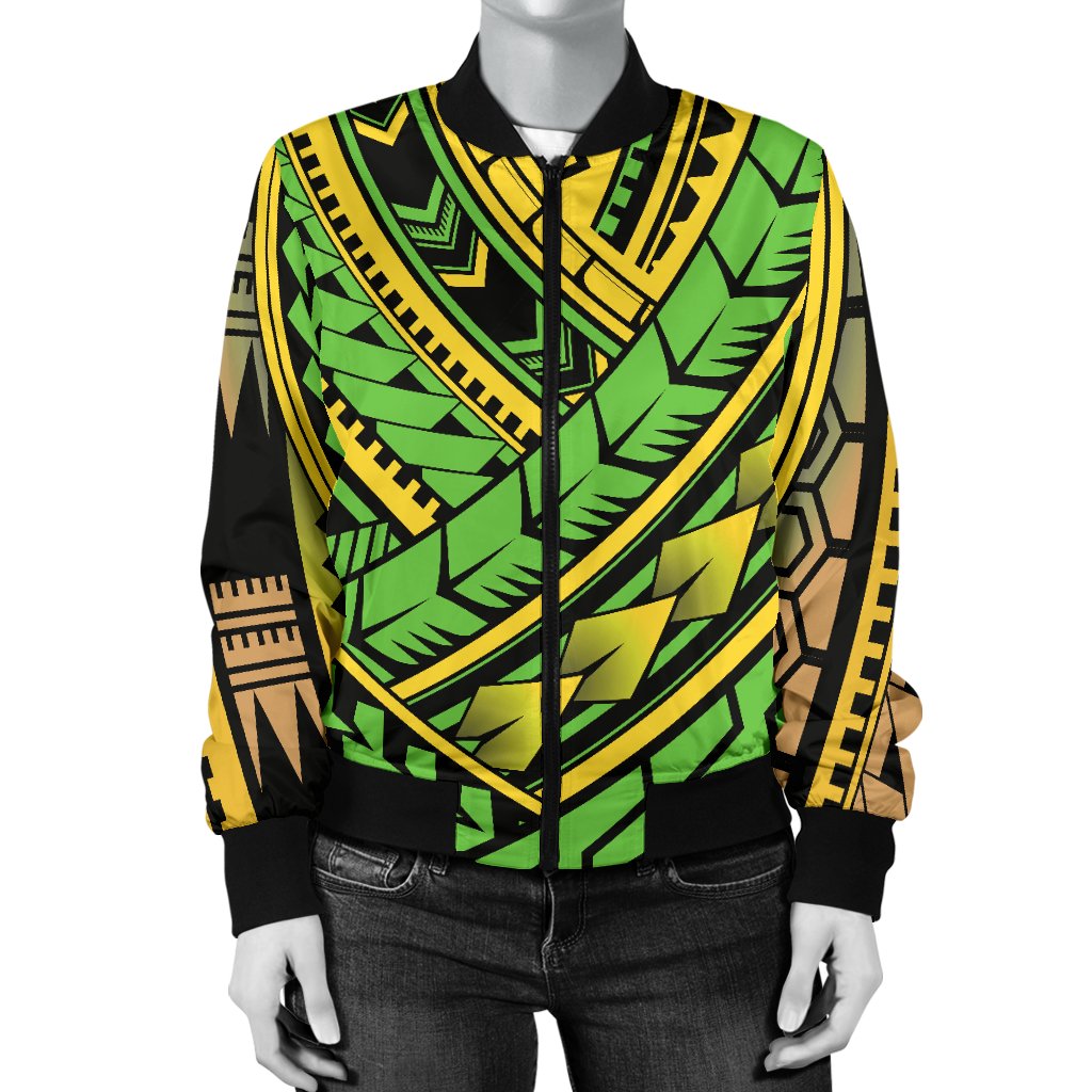 Polynesian Tribal Color Women Casual Bomber Jacket