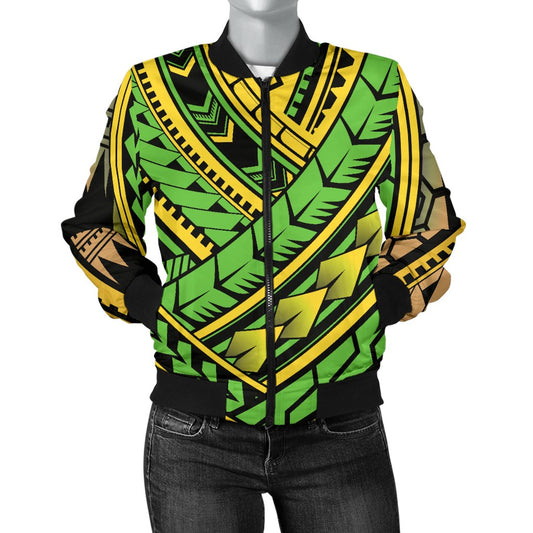 Polynesian Tribal Color Women Casual Bomber Jacket