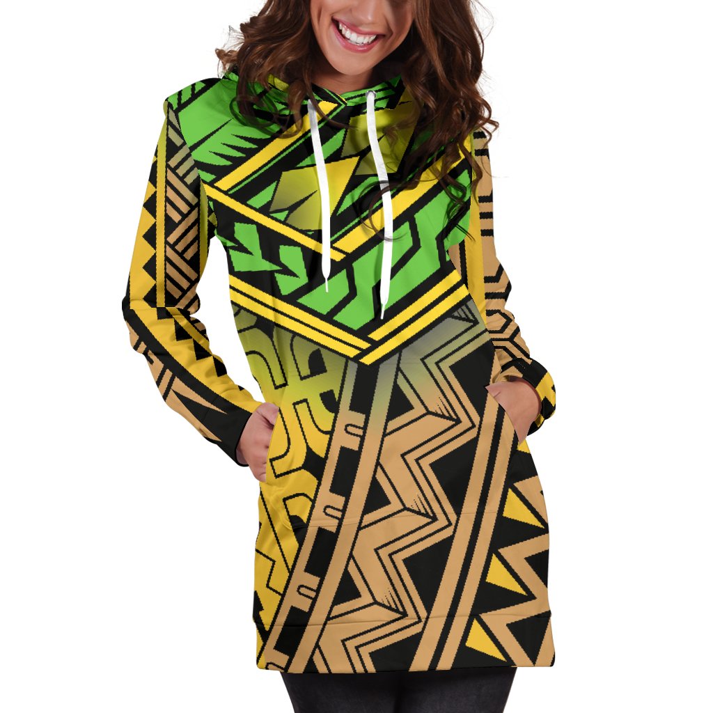 Polynesian Tribal Color Women Hoodie Dress