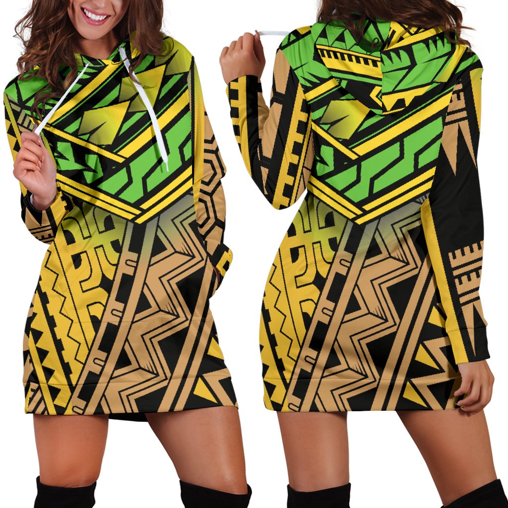 Polynesian Tribal Color Women Hoodie Dress