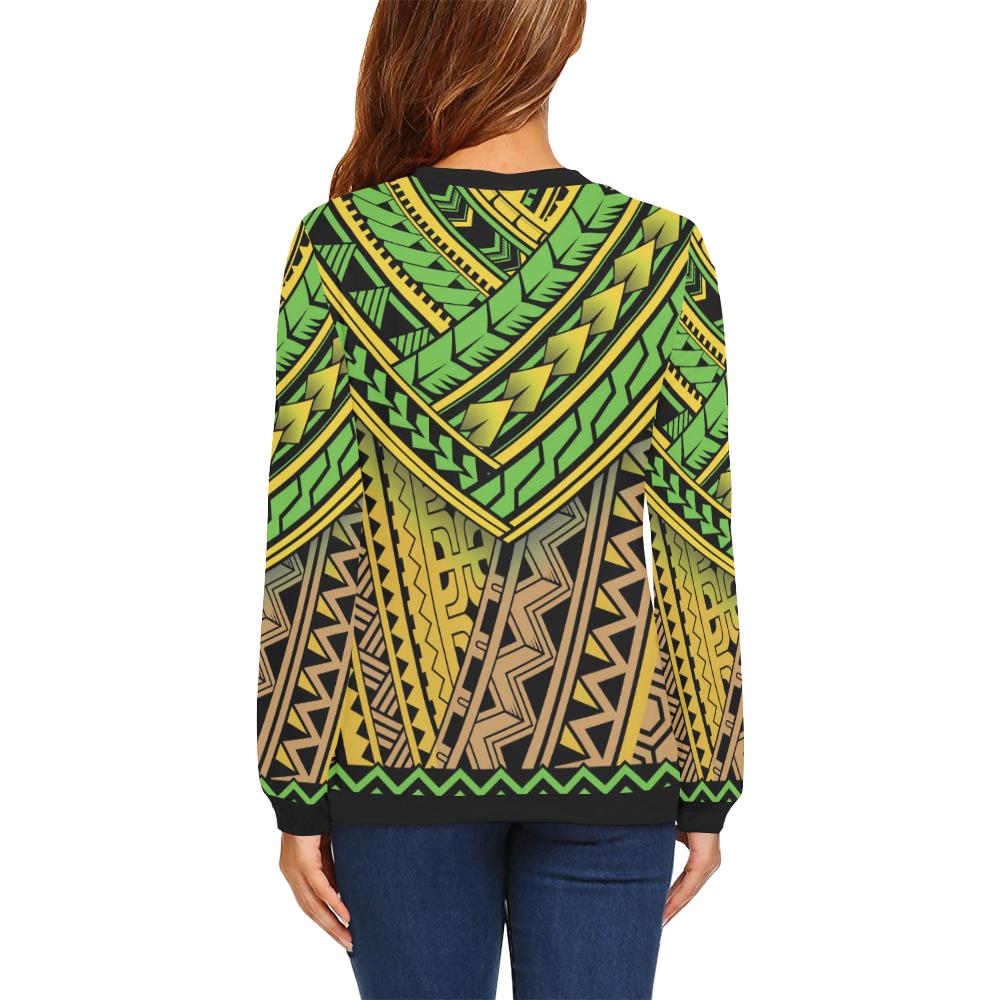 Polynesian Tribal Color Women Long Sleeve Sweatshirt-JorJune