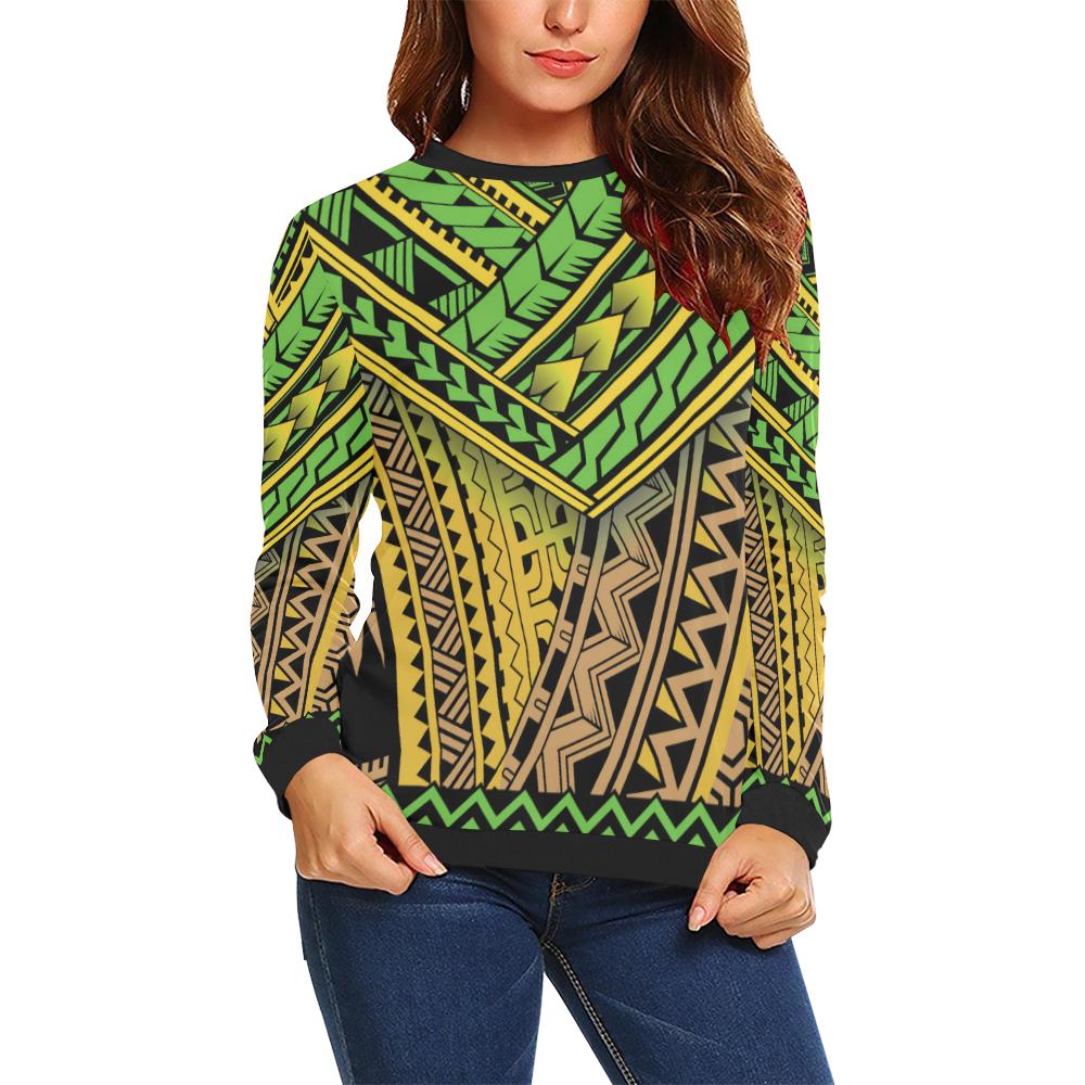 Polynesian Tribal Color Women Long Sleeve Sweatshirt-JorJune