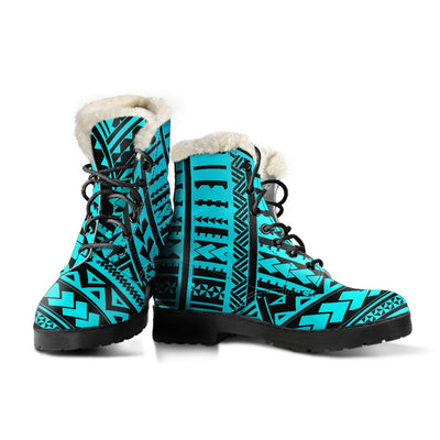 Polynesian Tribal Faux Fur Leather Boots