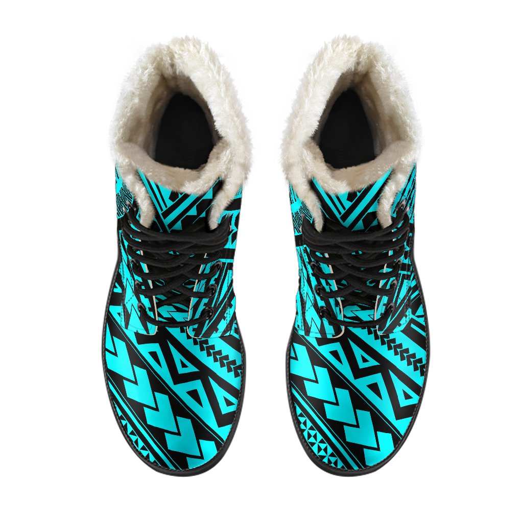 Polynesian Tribal Faux Fur Leather Boots