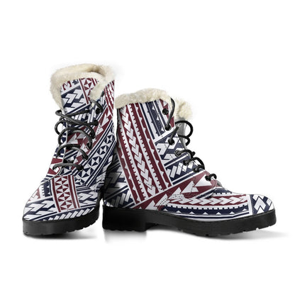 Polynesian Tribal line Faux Fur Leather Boots