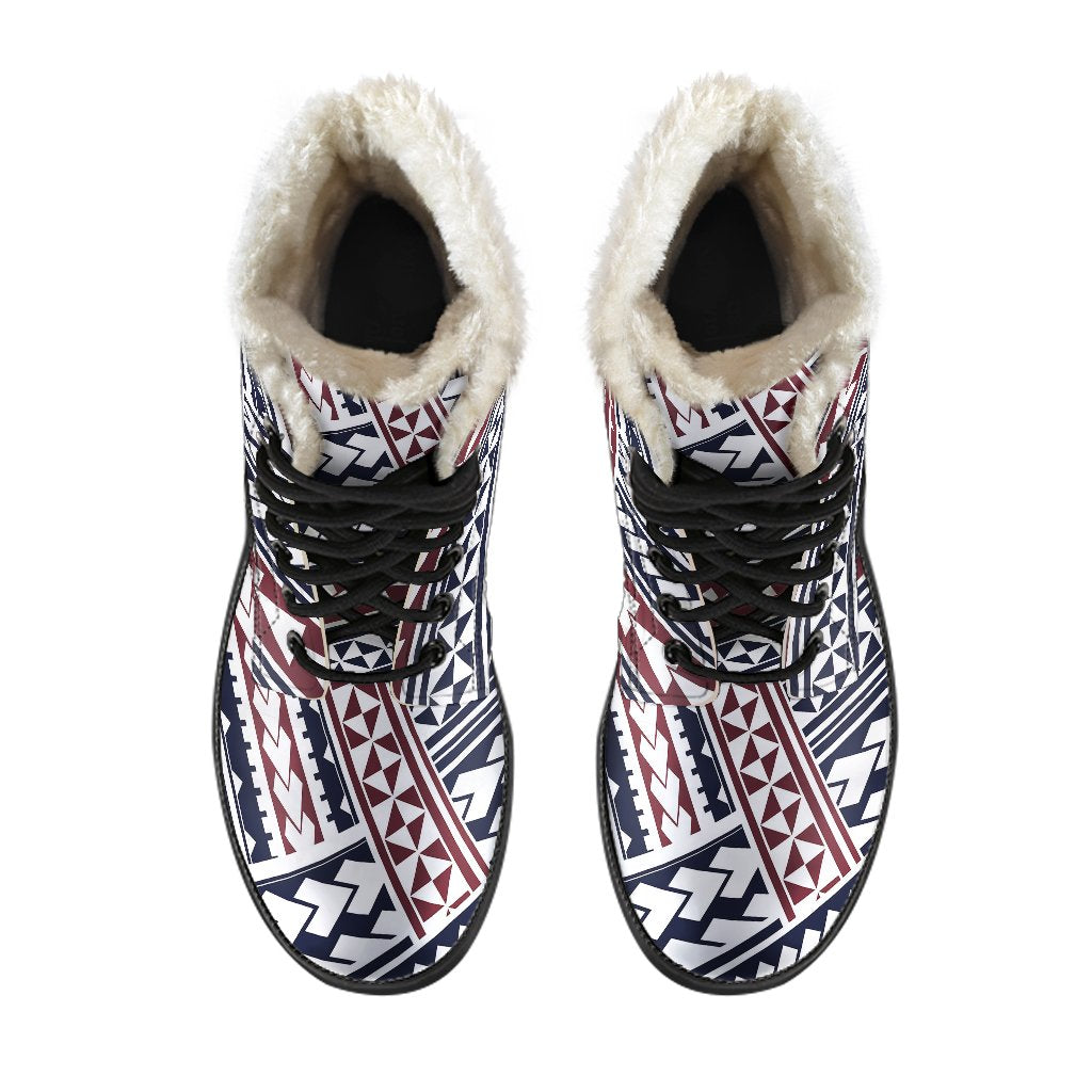 Polynesian Tribal line Faux Fur Leather Boots