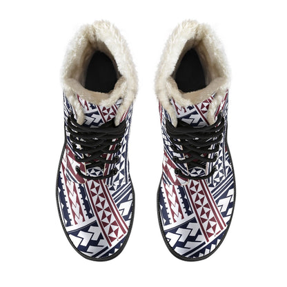 Polynesian Tribal line Faux Fur Leather Boots