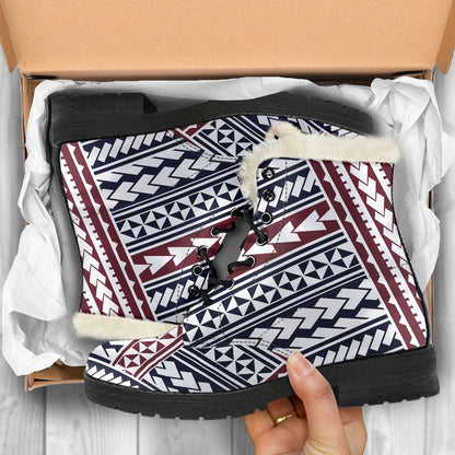Polynesian Tribal line Faux Fur Leather Boots