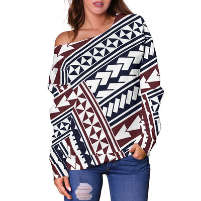 Polynesian Tribal Line Off Shoulder Sweatshirt