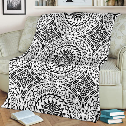 Polynesian Tribal Mask Fleece Blanket