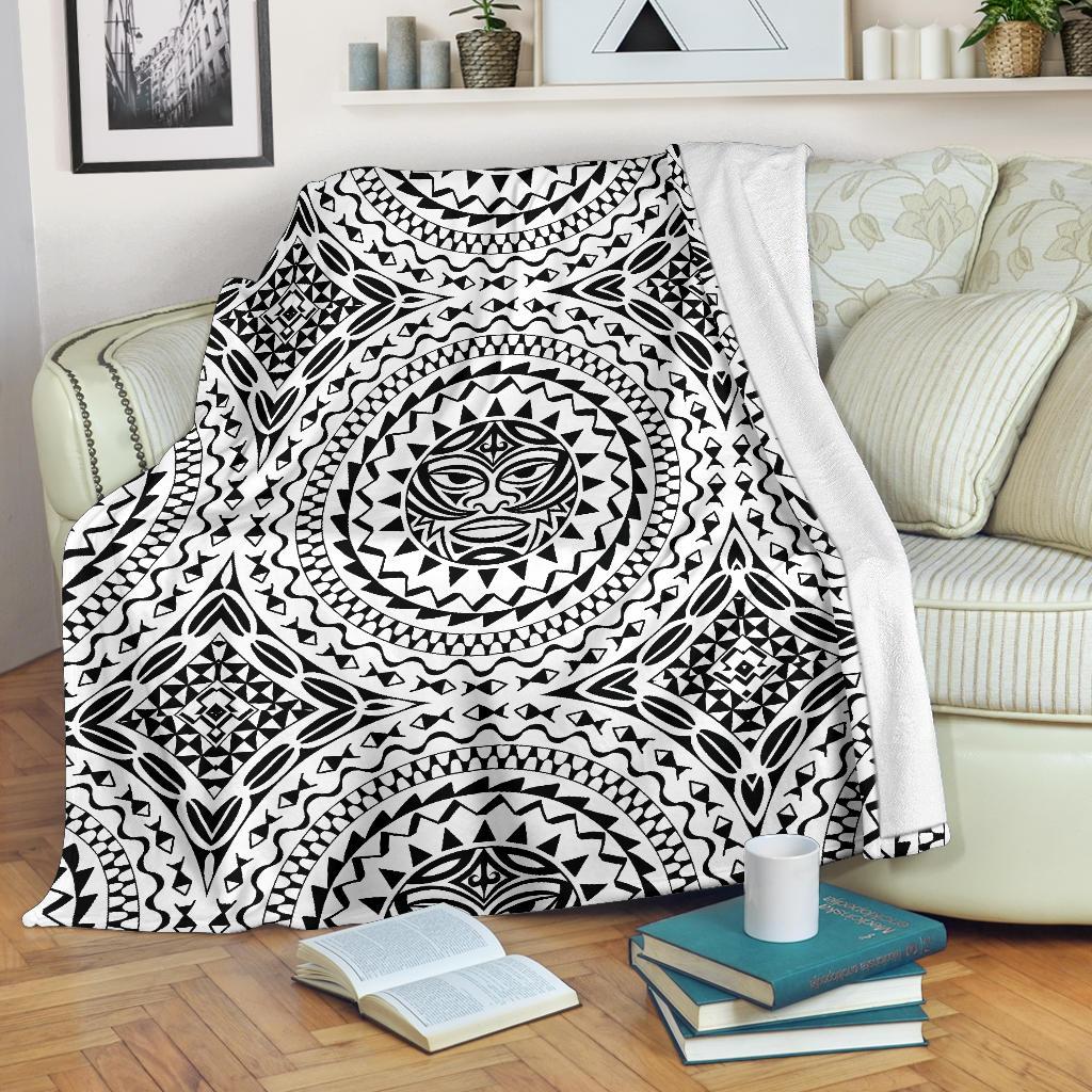 Polynesian Tribal Mask Fleece Blanket