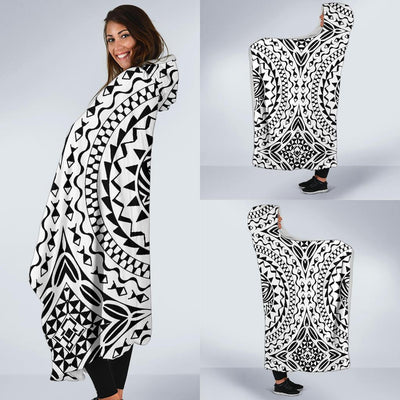 Polynesian Tribal Mask Hooded Blanket-JORJUNE.COM