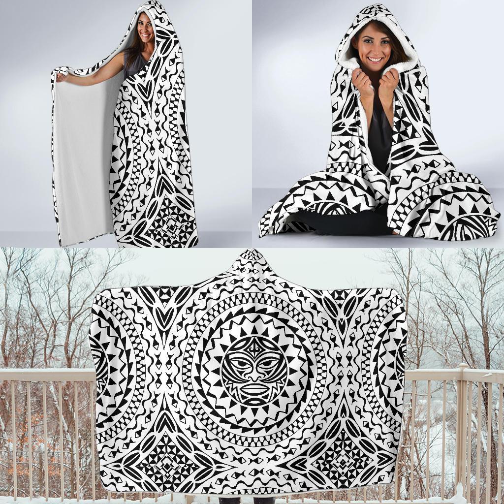 Polynesian Tribal Mask Hooded Blanket-JORJUNE.COM