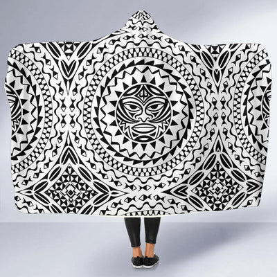 Polynesian Tribal Mask Hooded Blanket-JORJUNE.COM