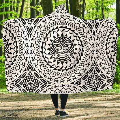 Polynesian Tribal Mask Hooded Blanket-JORJUNE.COM