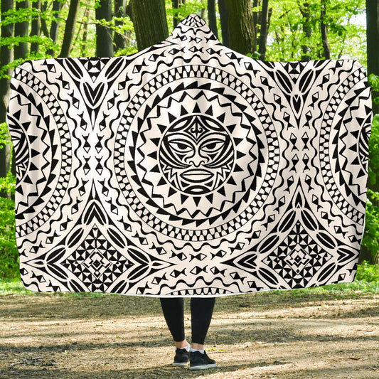 Polynesian Tribal Mask Hooded Blanket-JORJUNE.COM