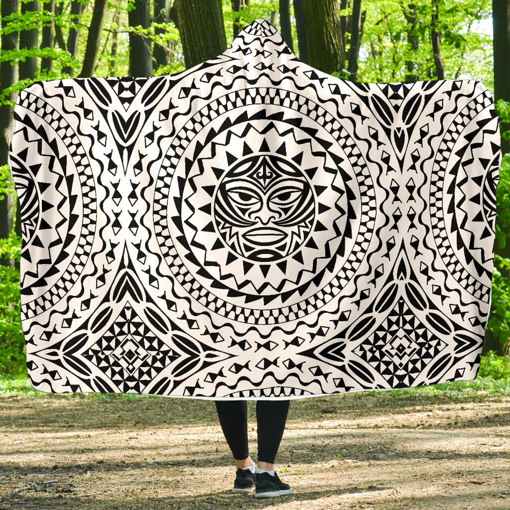 Polynesian Tribal Mask Hooded Blanket-JORJUNE.COM