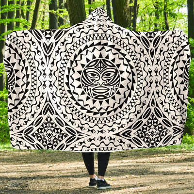 Polynesian Tribal Mask Hooded Blanket-JORJUNE.COM