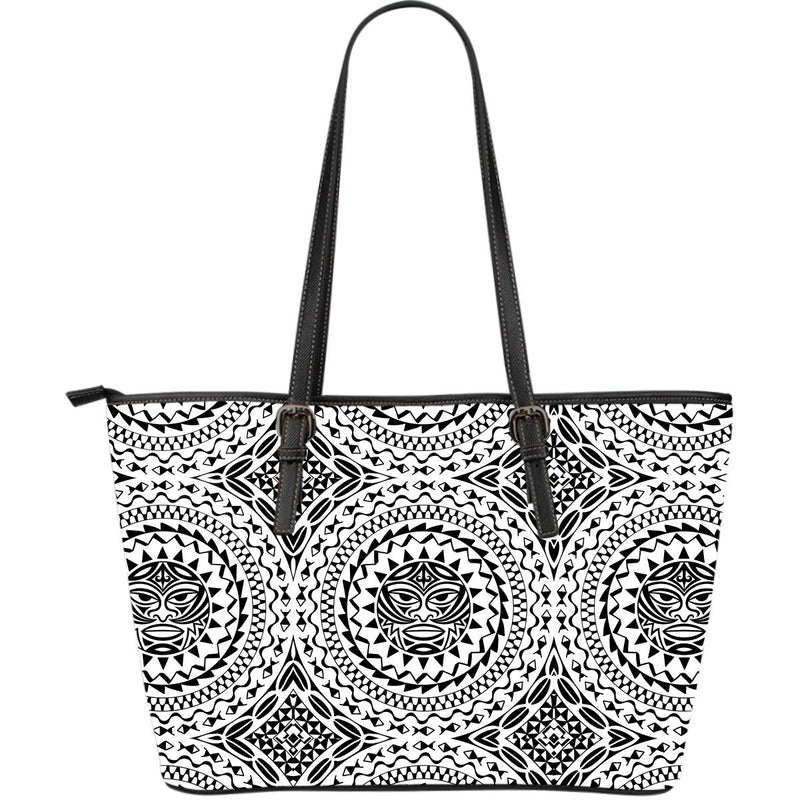 Polynesian Tribal Mask Large Leather Tote Bag