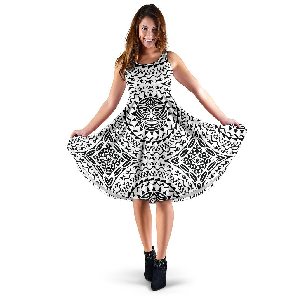 Polynesian Tribal Mask Sleeveless Mini Dress