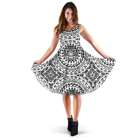 Polynesian Tribal Mask Sleeveless Mini Dress