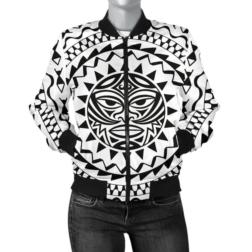 Polynesian Tribal Mask Women Casual Bomber Jacket