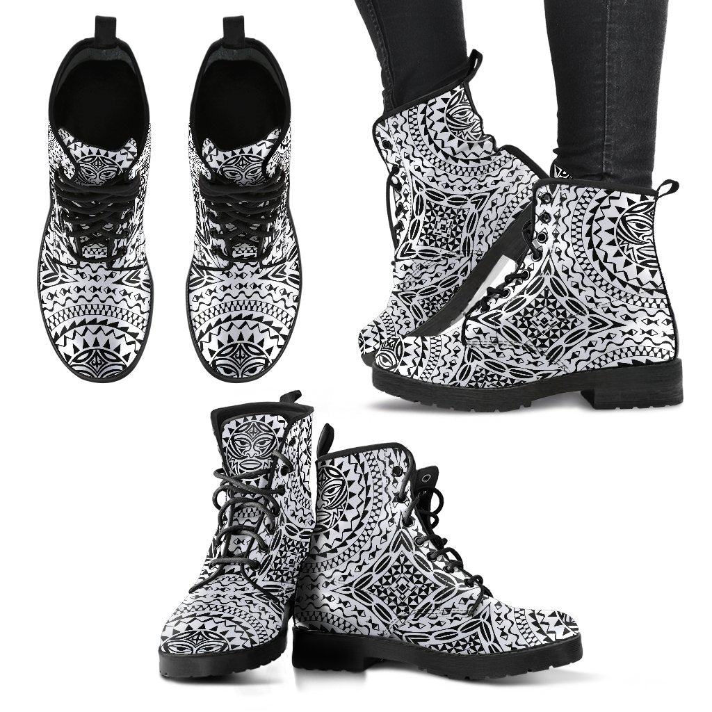 Polynesian Tribal Mask Women Leather Boots