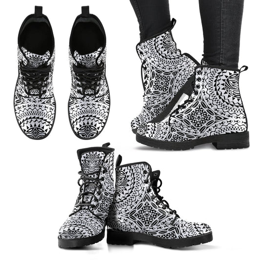 Polynesian Tribal Mask Women Leather Boots