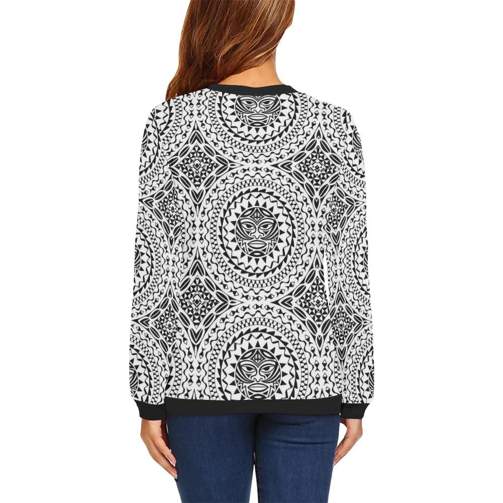 Polynesian Tribal Mask Women Long Sleeve Sweatshirt-JorJune