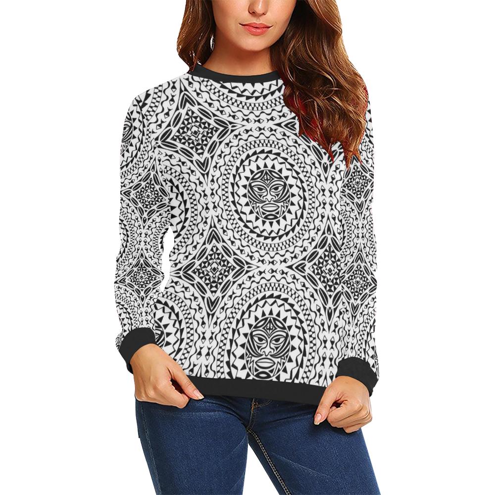 Polynesian Tribal Mask Women Long Sleeve Sweatshirt-JorJune