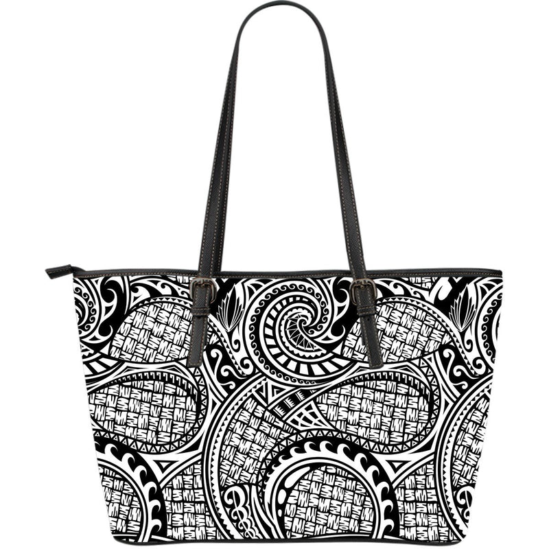 Polynesian Tribal Pattern Large Leather Tote Bag