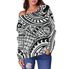 Polynesian Tribal Pattern Off Shoulder Sweatshirt