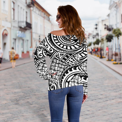 Polynesian Tribal Pattern Off Shoulder Sweatshirt