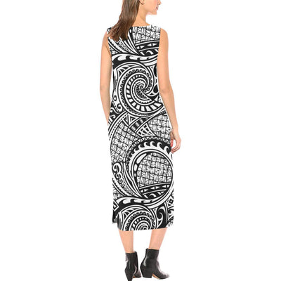 Polynesian Tribal Pattern Sleeveless Open Fork Long Dress