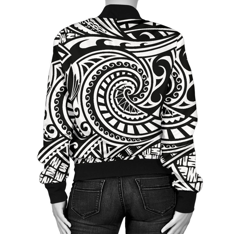 Polynesian Tribal Pattern Women Casual Bomber Jacket