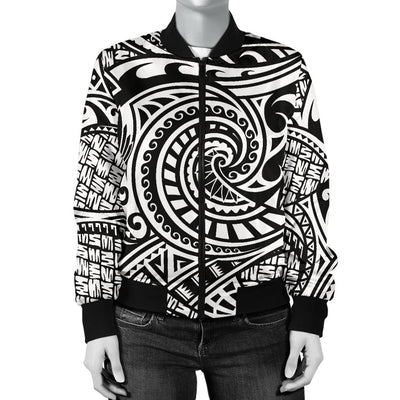 Polynesian Tribal Pattern Women Casual Bomber Jacket