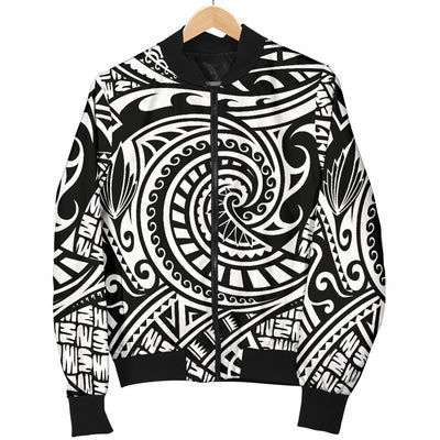 Polynesian Tribal Pattern Women Casual Bomber Jacket