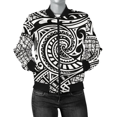 Polynesian Tribal Pattern Women Casual Bomber Jacket