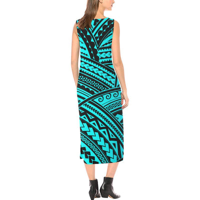 Polynesian Tribal Sleeveless Open Fork Long Dress