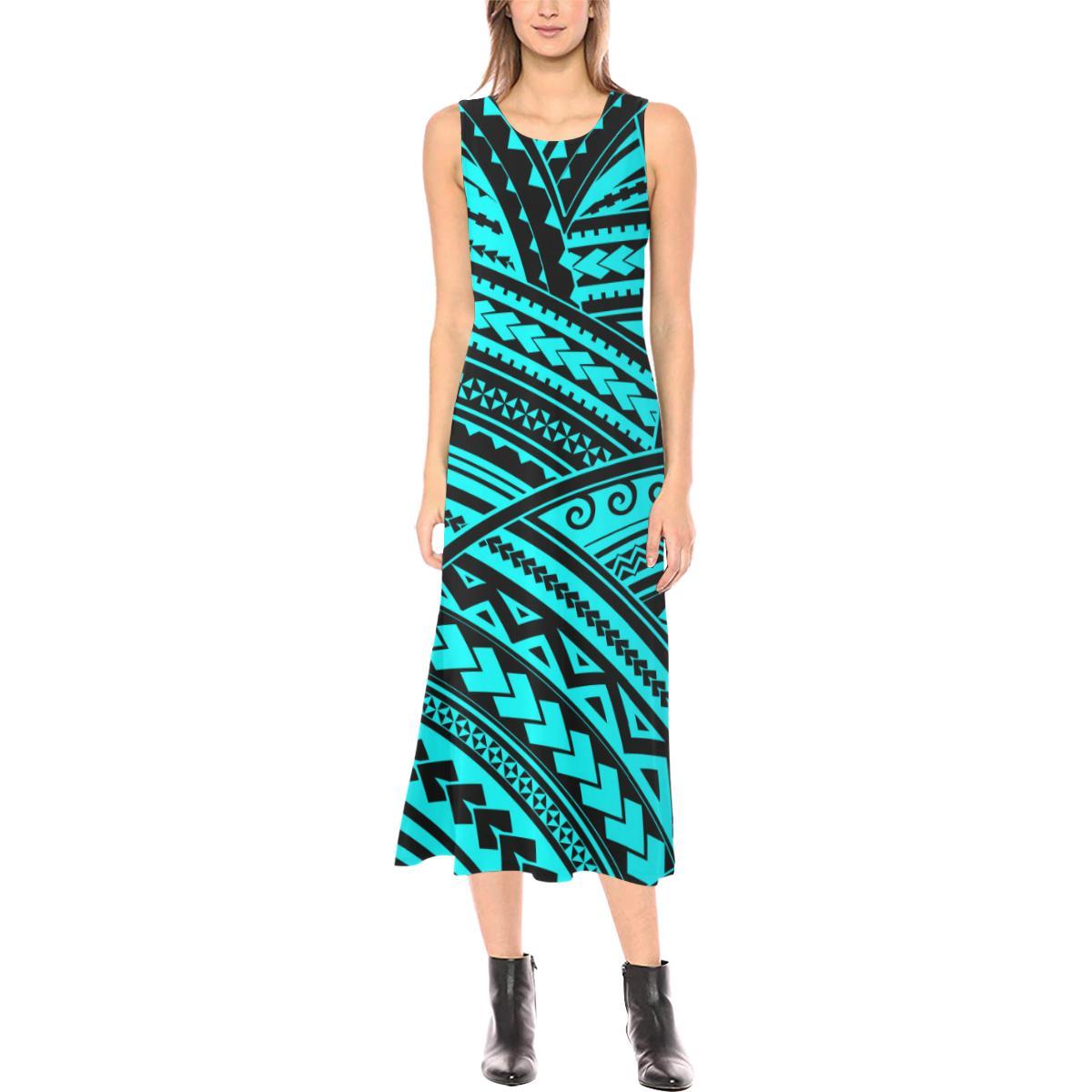 Polynesian Tribal Sleeveless Open Fork Long Dress