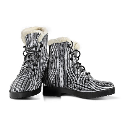 Polynesian Tribal Style Faux Fur Leather Boots