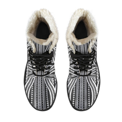 Polynesian Tribal Style Faux Fur Leather Boots