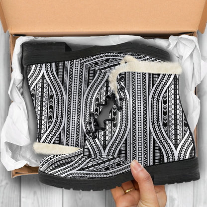 Polynesian Tribal Style Faux Fur Leather Boots