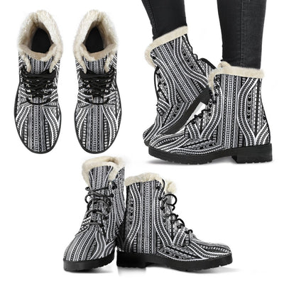 Polynesian Tribal Style Faux Fur Leather Boots
