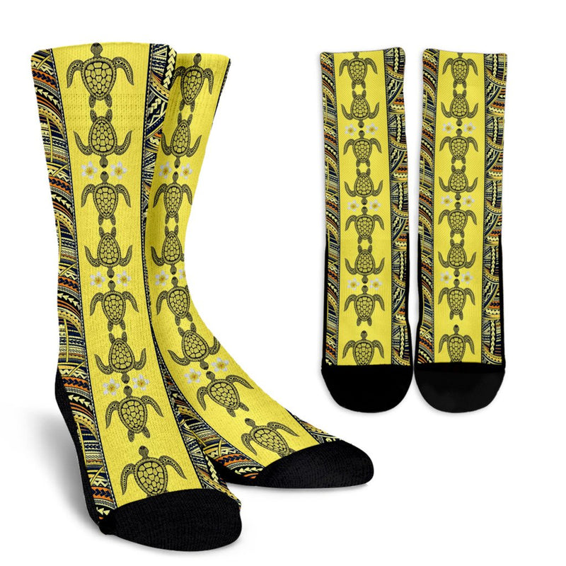 Polynesian Turtle Hawaiian Design Print Crew Socks-JORJUNE.COM