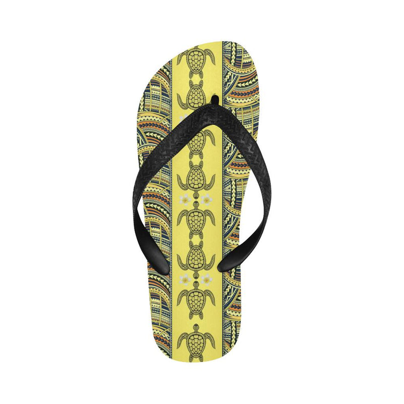 Polynesian Turtle Hawaiian Design Print Flip Flops-JorJune