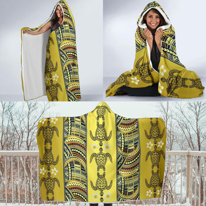 Polynesian Turtle Hawaiian Design Print Hooded Blanket-JORJUNE.COM