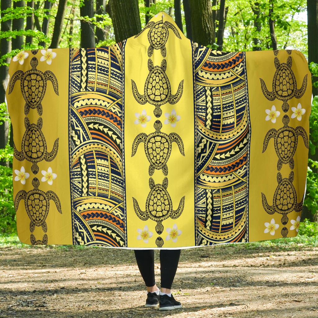 Polynesian Turtle Hawaiian Design Print Hooded Blanket-JORJUNE.COM