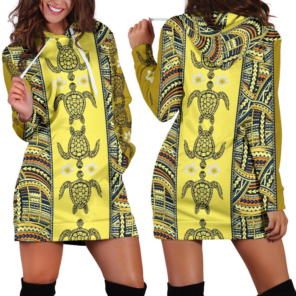 Polynesian Turtle Hawaiian Design Print Women Hoodie Dress